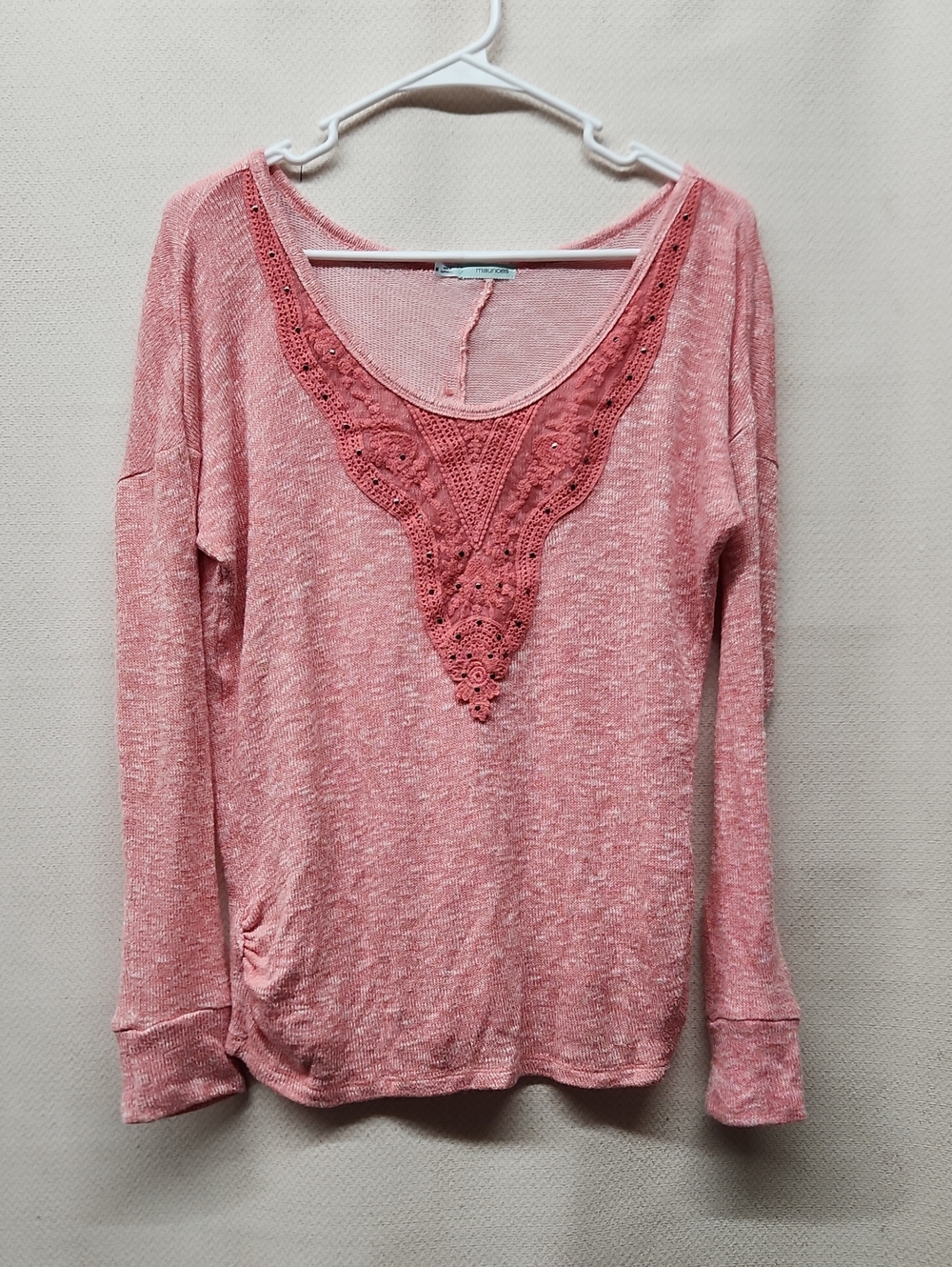 Maurices Pink Crochet V-Neck Long Sleeve Top